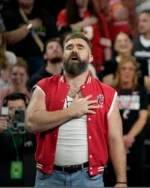 Jason Kelce New Heights Live Show Red Vest | Trendy Leather Jackets