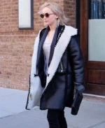 Jennifer Lawrence Black Shearling Leather Coat | Trendy Leather Jackets