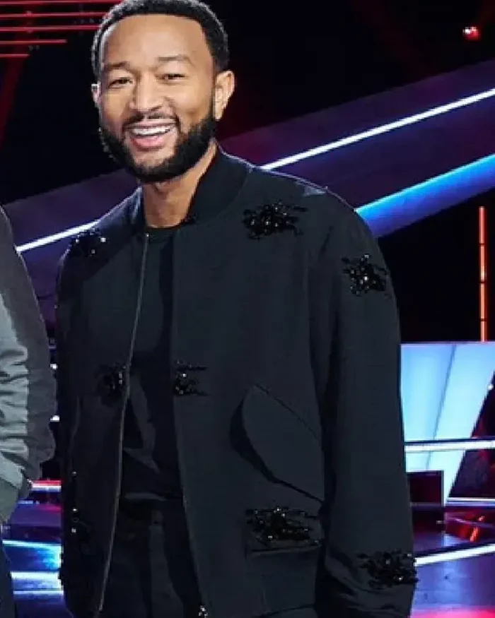 John Legend The Voice S25 Black Embellished jacket | Trendy Leather Jackets