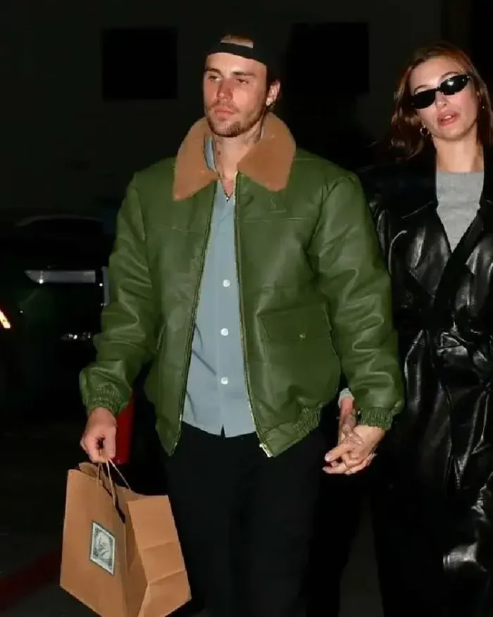 Justin Bieber 2024 Green Leather Jacket | Trendy Leather Jackets