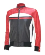 Kanyu Red Black Leather Bomber Jacket | Trendy Leather Jackets