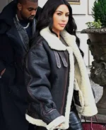Kim Kardashian Black Leather Aviator Jacket | Trendy Leather Jackets
