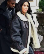 Kim Kardashian Black Leather Aviator Jacket | Trendy Leather Jackets