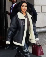 Kim Kardashian Black Leather Aviator Jacket | Trendy Leather Jackets