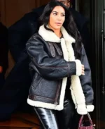 Kim Kardashian Black Leather Aviator Jacket | Trendy Leather Jackets