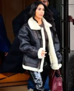 Kim Kardashian Black Leather Aviator Jacket | Trendy Leather Jackets