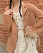 Lace Made Autumn Apricot Wool Coat | Trendy Leather Jackets