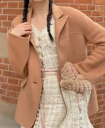 Lace Made Autumn Apricot Wool Coat | Trendy Leather Jackets