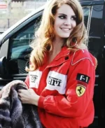 Lana Del Rey Red Formula 1 Ferrari Bomber Jacket | Trendy Leather Jackets