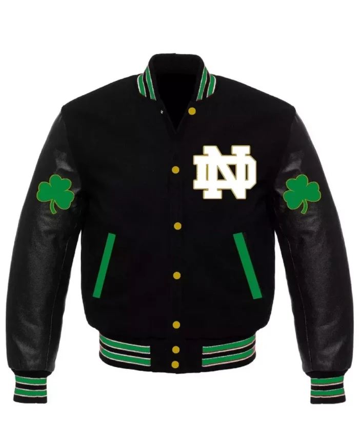 Letterman Notre Dame Fighting Irish Black Varsity Jacket | Trendy Leather Jackets