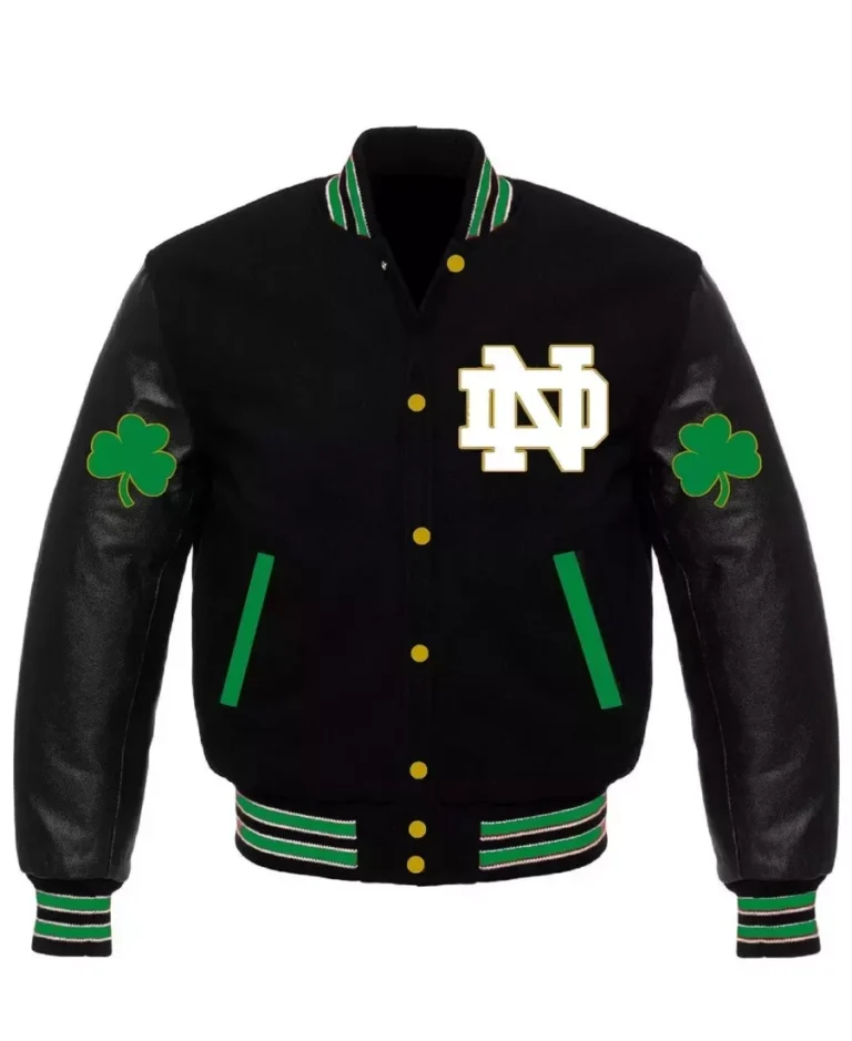 Letterman Notre Dame Fighting Irish Black Varsity Jacket | Trendy Leather Jackets