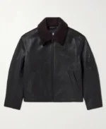 Loewe Appliqued Shearling Trimmed Black Leather Jacket | Trendy Leather Jackets