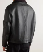 Loewe Appliqued Shearling Trimmed Black Leather Jacket | Trendy Leather Jackets