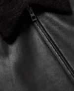 Loewe Appliqued Shearling Trimmed Black Leather Jacket | Trendy Leather Jackets