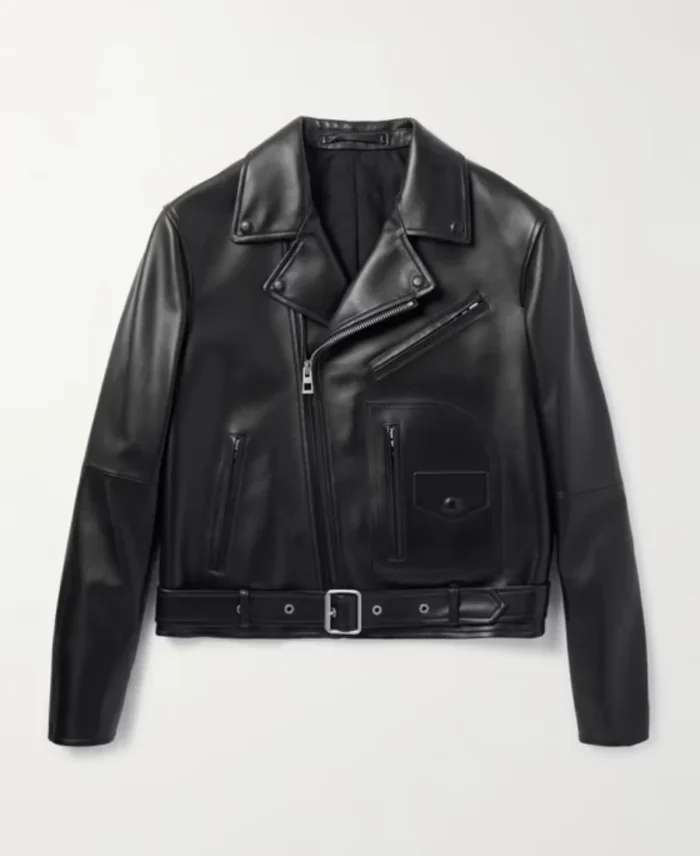 Loewe Logo Embossed Biker Leather Jacket | Trendy Leather Jackets