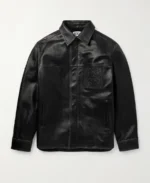 Loewe Logo Embossed Distressed Black Leather Jacket | Trendy Leather Jackets
