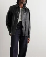 Loewe Logo Embossed Distressed Black Leather Jacket | Trendy Leather Jackets