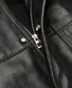 Loewe Logo Embossed Distressed Black Leather Jacket | Trendy Leather Jackets