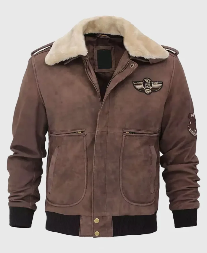 Men Brown Shearling G1 Bomber Jacket | Trendy Leather Jackets