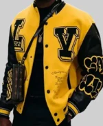 Men’s LV Yellow Letterman Varsity Jacket | Trendy Leather Jackets