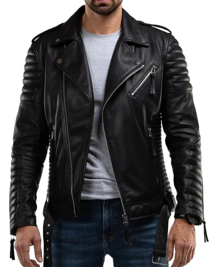 Men’s Quilted Black Leather Motorcycle Jacket | Trendy Leather Jackets