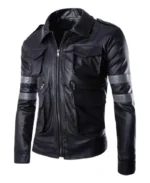 Men’s Raven Black With Gray Stripes Leather Jacket | Trendy Leather Jackets