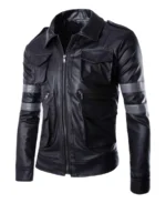 Men’s Raven Black With Gray Stripes Leather Jacket | Trendy Leather Jackets