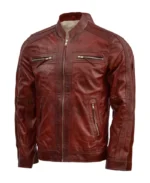 Men’s Scup Red Leather Biker Jacket | Trendy Leather Jackets