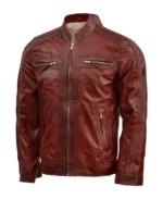 Men’s Scup Red Leather Biker Jacket | Trendy Leather Jackets