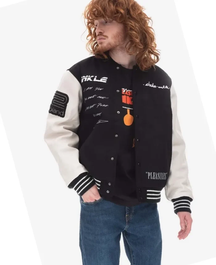 Men's Black Pleasures Unkle Varsity Jacket | Trendy Leather Jackets