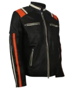 Mens Cafe Racer Striped Black Retro Biker Jacket | Trendy Leather Jackets