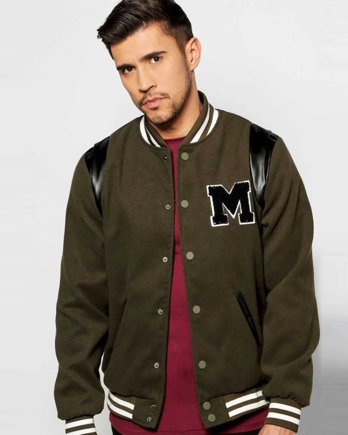 Men's Chest Badge Varsity Jacket | Trendy Leather Jackets