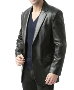 Men's Classic Two Button Black Leather Blazer Jacket | Trendy Leather Jackets