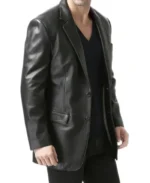 Men's Classic Two Button Black Leather Blazer Jacket | Trendy Leather Jackets
