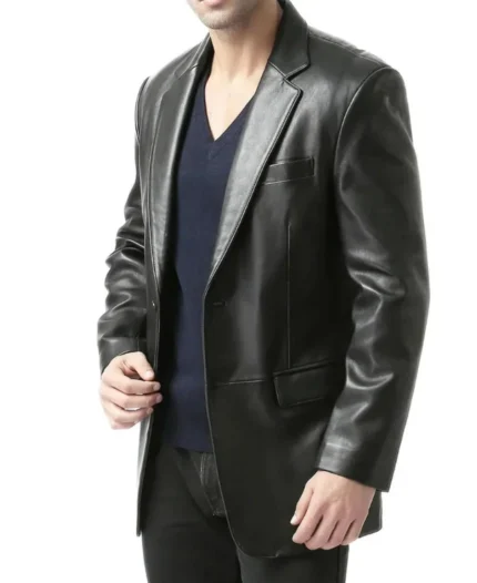 Men's Classic Two Button Black Leather Blazer Jacket | Trendy Leather Jackets