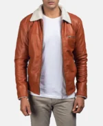 Men's Dan Frost Tan Shearling Jacket | Trendy Leather Jackets