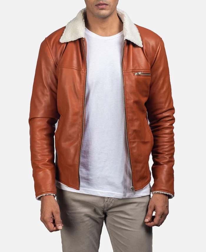 Men's Dan Frost Tan Shearling Jacket | Trendy Leather Jackets