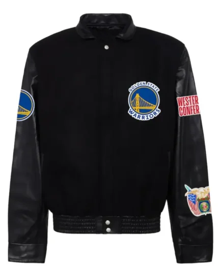 Men's Golden State Warriors Wool And Leather Varsity Jacket | Trendy Leather Jackets