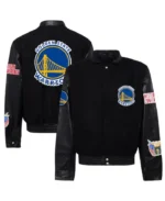 Men's Golden State Warriors Wool And Leather Varsity Jacket | Trendy Leather Jackets