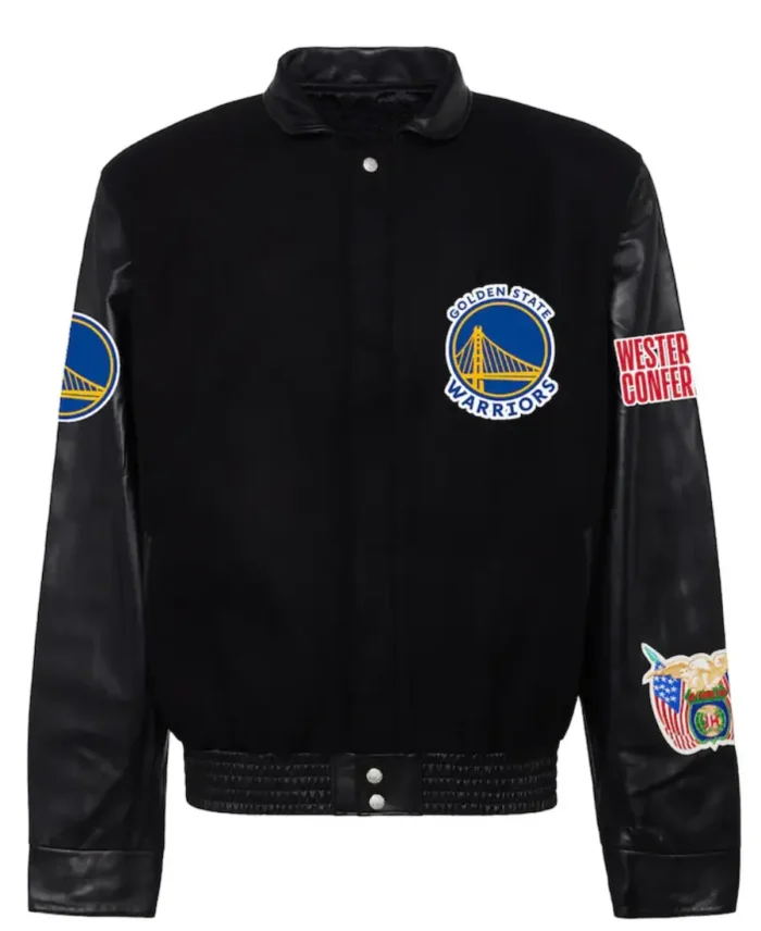 Men's Golden State Warriors Wool And Leather Varsity Jacket | Trendy Leather Jackets