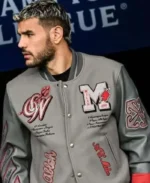 Men's Grey AC Milan Varsity Jacket | Trendy Leather Jackets