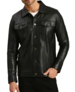 Men's Holland Black Leather Trucker Jacket | Trendy Leather Jackets