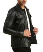 Men's Holland Black Leather Trucker Jacket | Trendy Leather Jackets