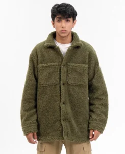 Men's Oversized Sherpa Olive Jacket | Trendy Leather Jackets