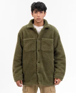 Men's Oversized Sherpa Olive Jacket | Trendy Leather Jackets