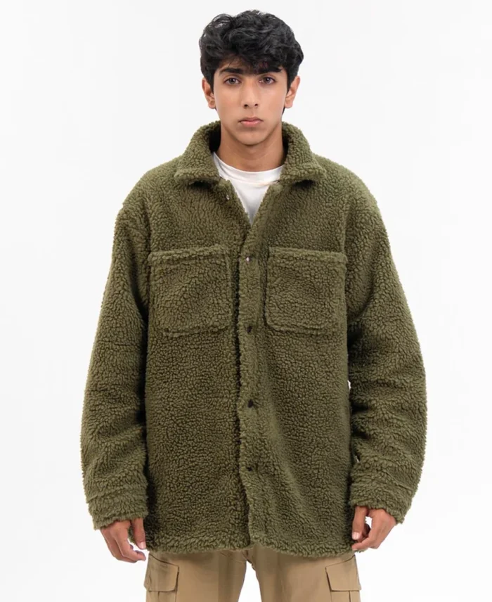 Men's Oversized Sherpa Olive Jacket | Trendy Leather Jackets