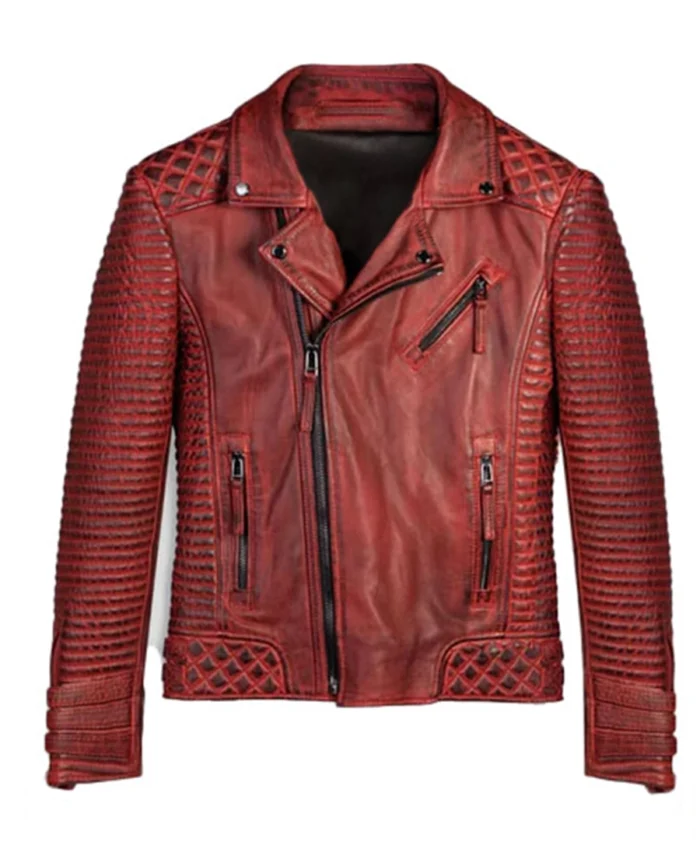 Men's Red Waxed Biker Leather Jacket | Trendy Leather Jackets