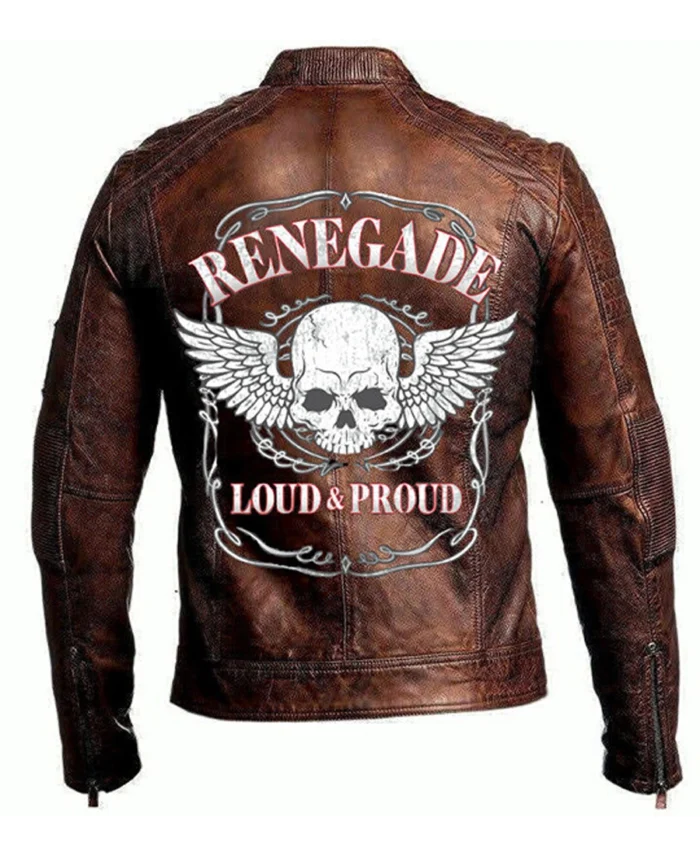 Men's Renegade Racer Loud & Proud Brown Leather Jacket | Trendy Leather Jackets