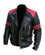Men's Vintage Brando Red Strip Black Leather Jacket | Trendy Leather Jackets