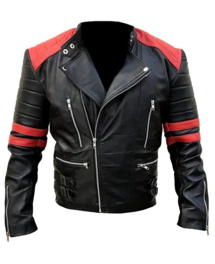 Men's Vintage Brando Red Strip Black Leather Jacket | Trendy Leather Jackets